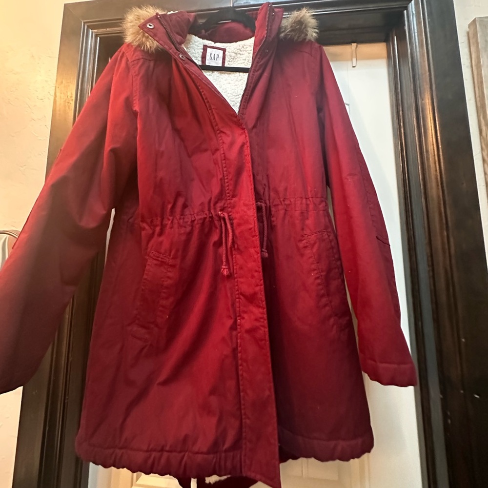 GAP Maroon and White Sherpa Jacket